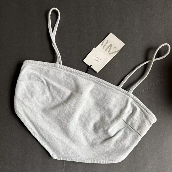 Zara Light Wash Denim Jean Bandana Crop Casual Stretch Tank Top Size Small NWT - Picture 4 of 10